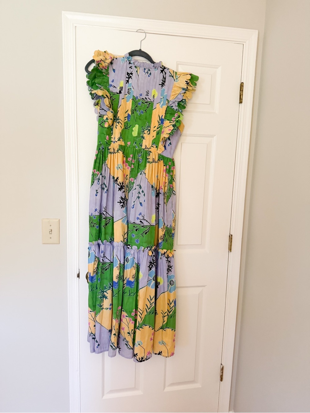 Oliphant Floral Tiered Maxi Dress in Green, Yellow & Lavender - Picture 4 of 4
